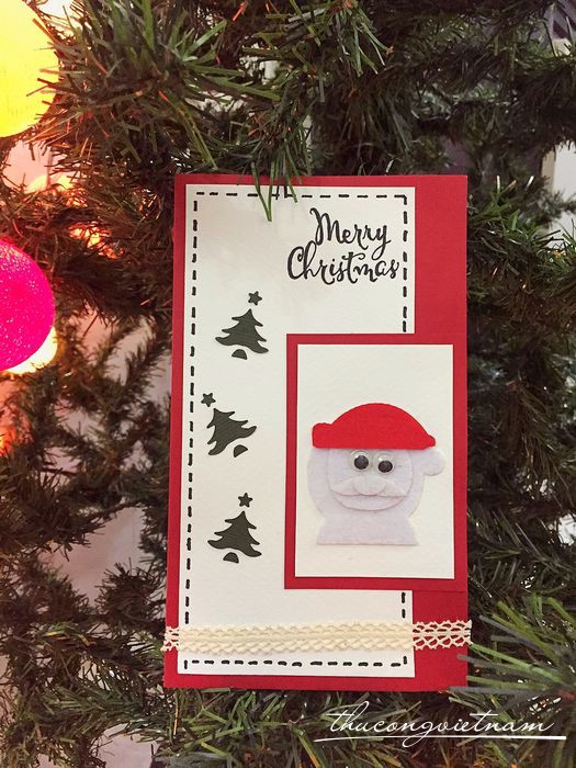 Thiệp giáng sinh ông già Noel vải nỉ mẫu 1